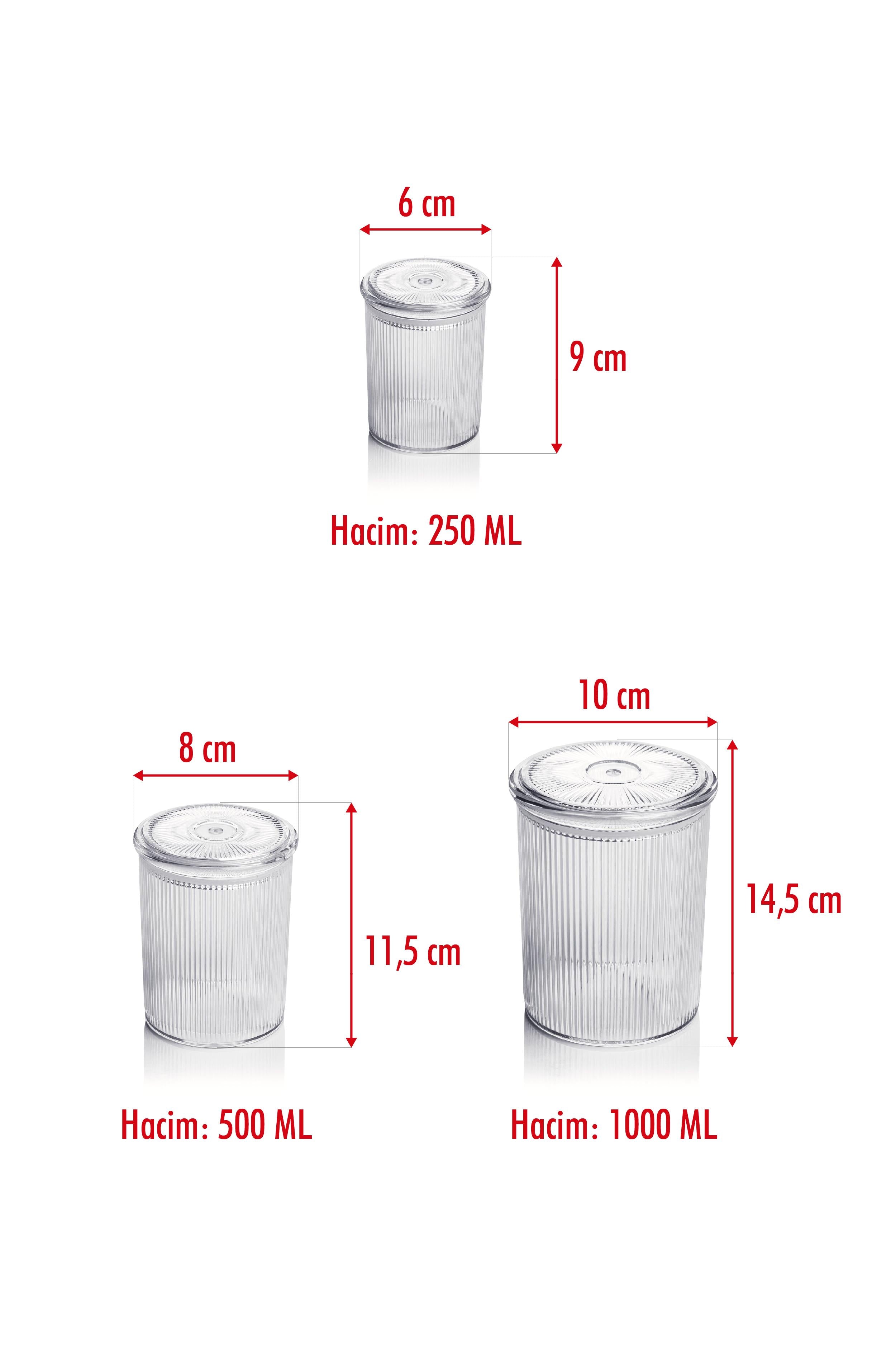 12'li Barok Yuvarlak 3 Boy Kavanoz Seti & Saklama Kabı & Erzak Kabı (4*1000 ML, 4*500 ML,4*250 ML)