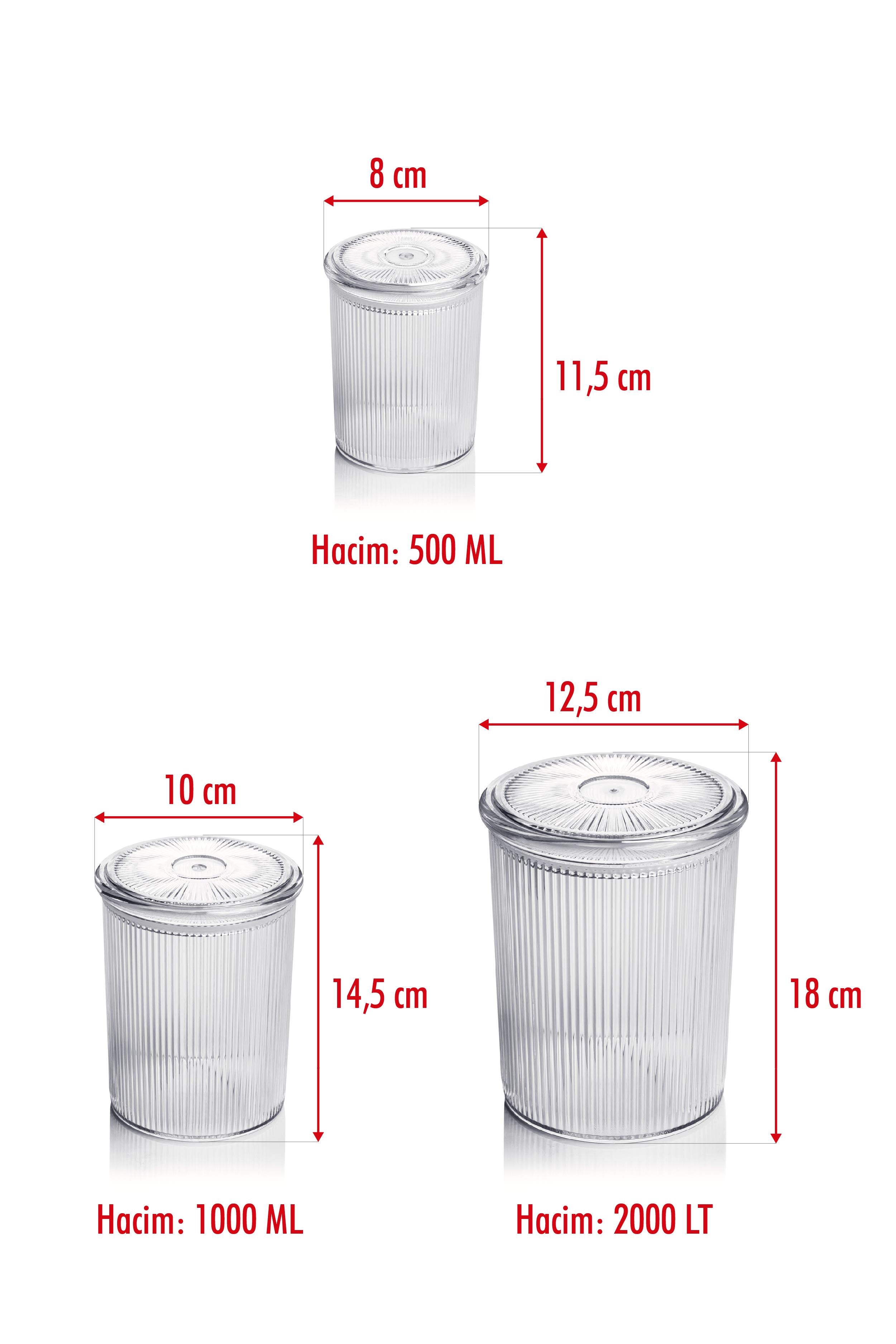 12'li Barok Yuvarlak 3 Boy Kavanoz Seti & Saklama Kabı & Erzak Kabı (4*2000 ML, 4*1000 ML, 4*500 ML)