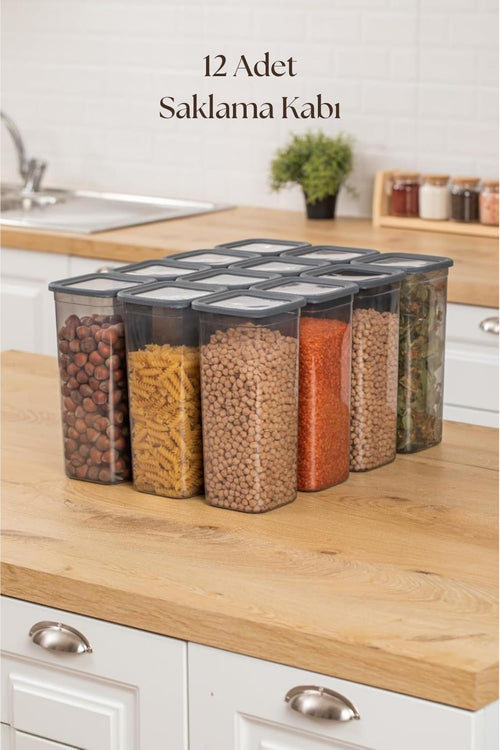 12'li Kavanoz Seti & Saklama Kabı & Erzak Kabı 12x1900 Ml (20 Lı Etiket Hediyeli)