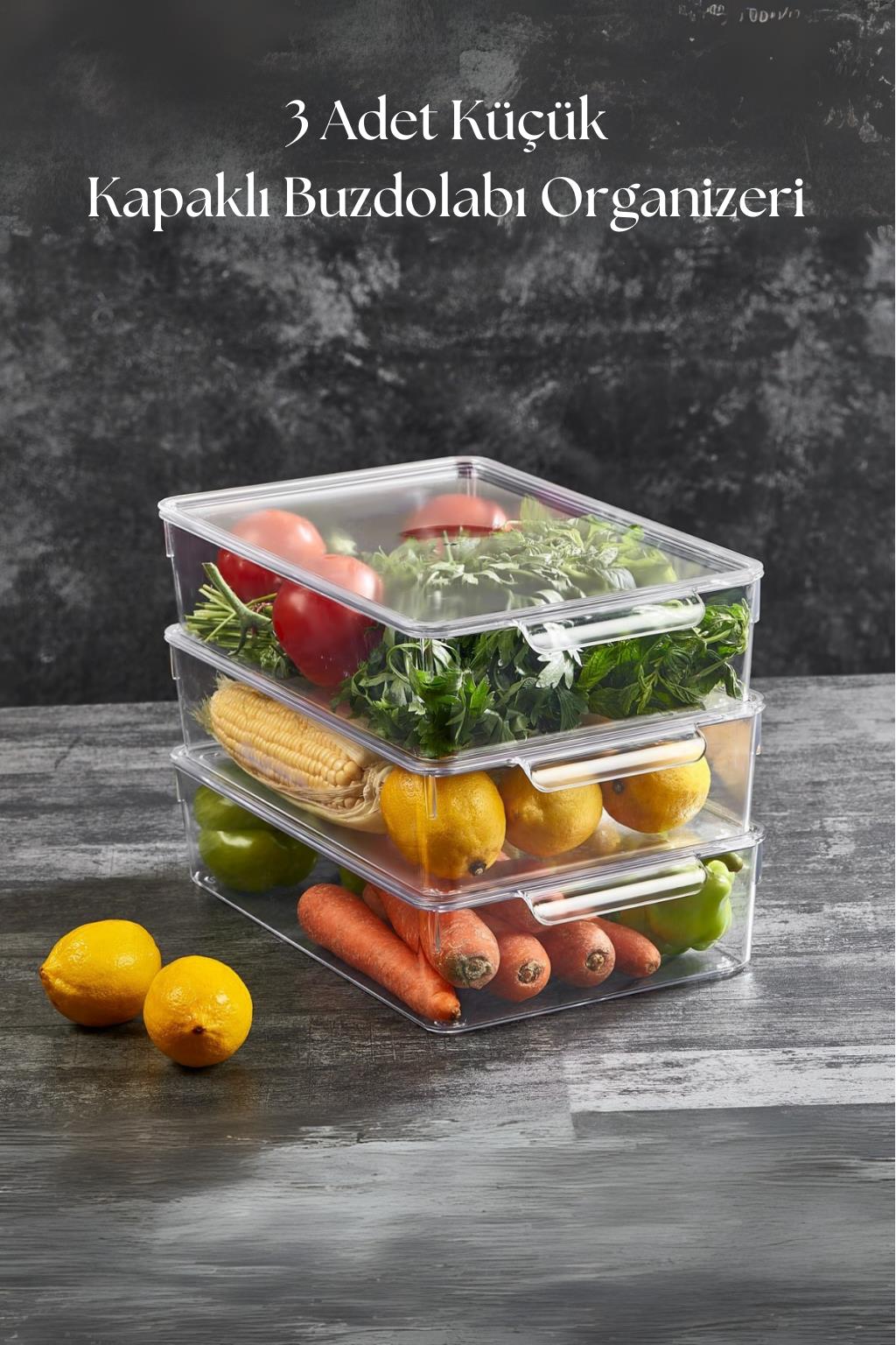 3 Lü Kapaklı Buzdolabı Organizeri & Buzdolabı Düzenleyici 3 lt