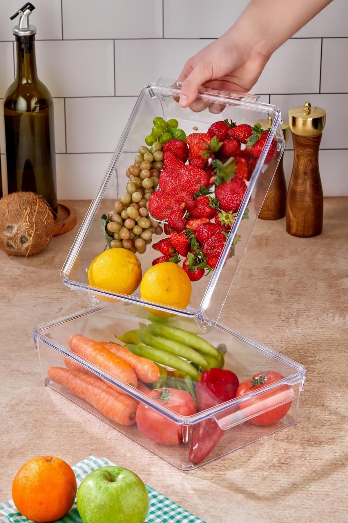 3 Lü Kapaklı Buzdolabı Organizeri & Buzdolabı Düzenleyici 3 lt