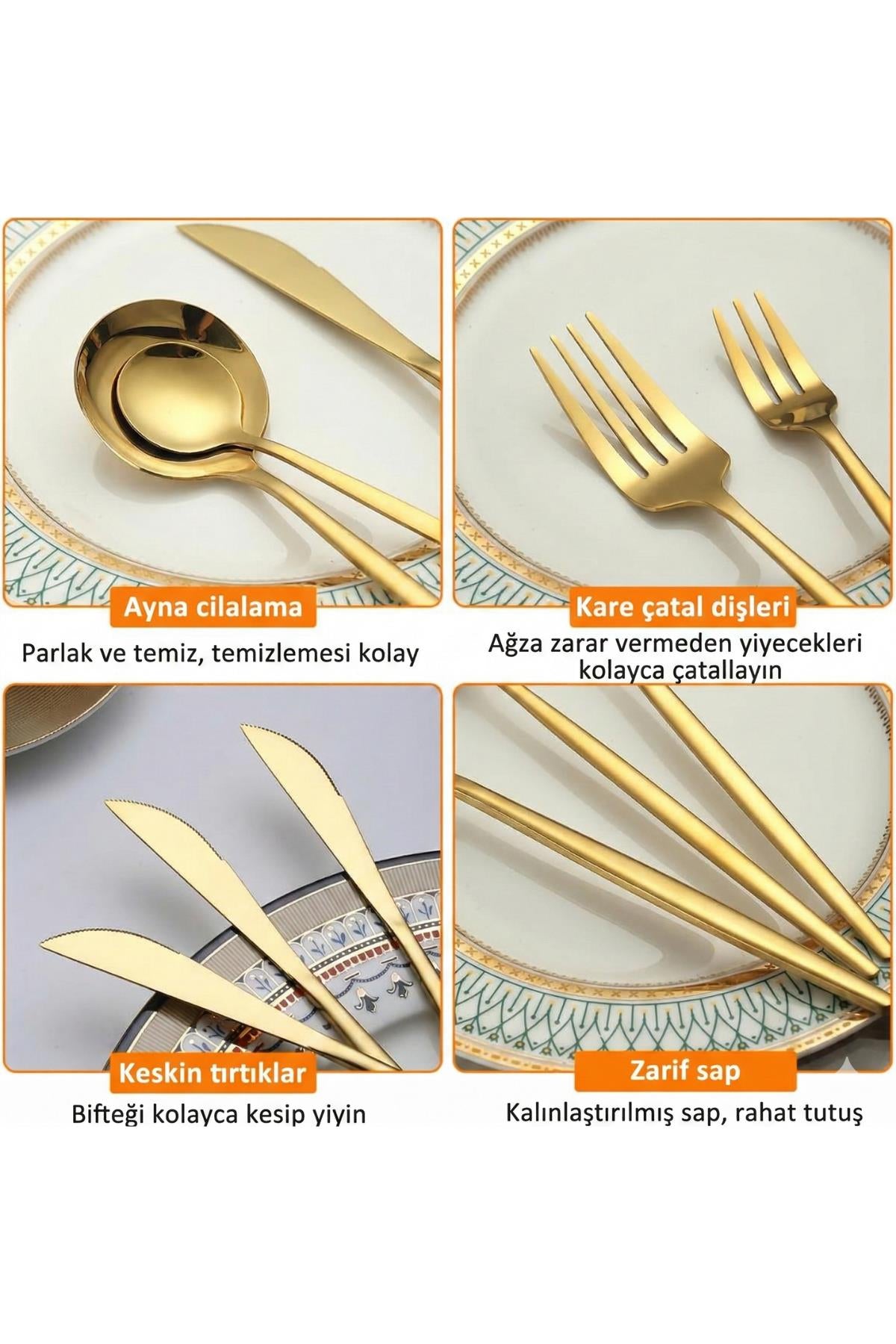 36 Parça Lüks Gold Paslanmaz Çelik Çatal Kaşık Bıçak Takımı