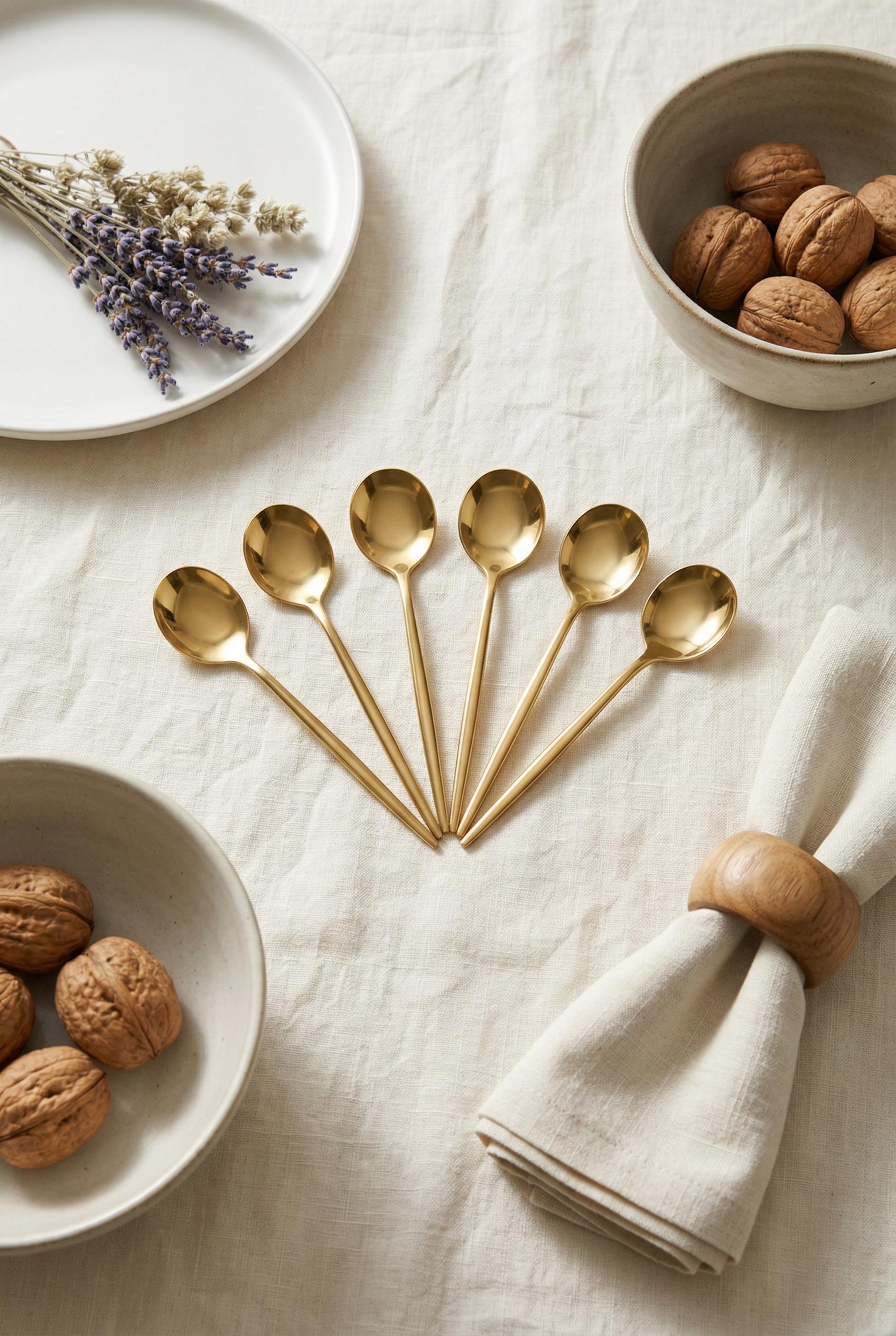 6'lı Lüks Gold Paslanmaz Çelik Çay Kaşığı Seti (13 cm)