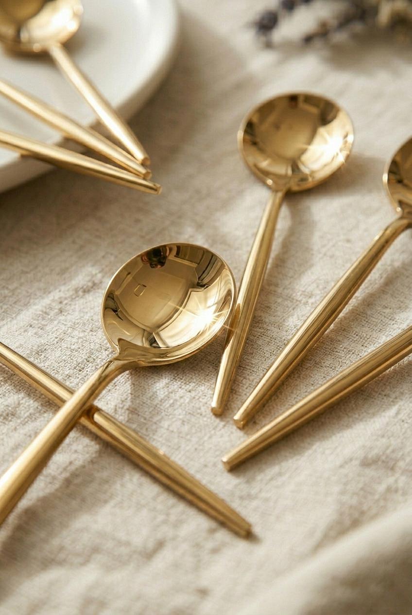 6'lı Lüks Gold Paslanmaz Çelik Çay Kaşığı Seti (13 cm)