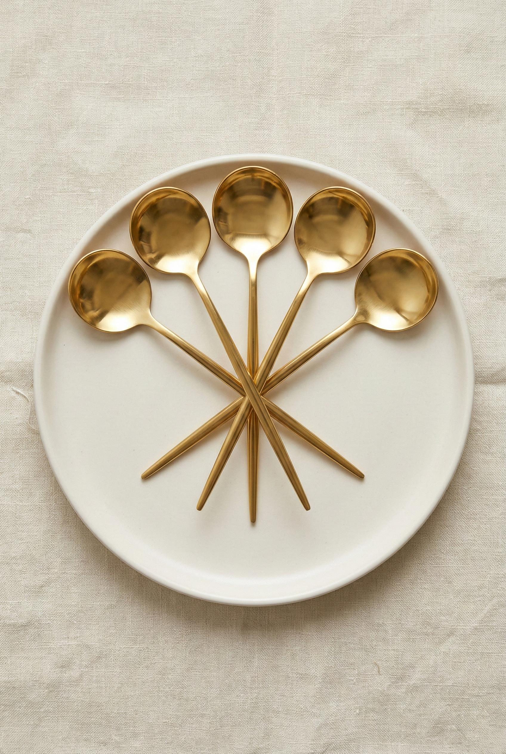 6'lı Lüks Gold Paslanmaz Çelik Tatlı Kaşığı Seti (16 cm)