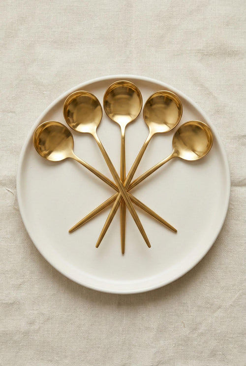 6'lı Lüks Gold Paslanmaz Çelik Tatlı Kaşığı Seti (16 cm)