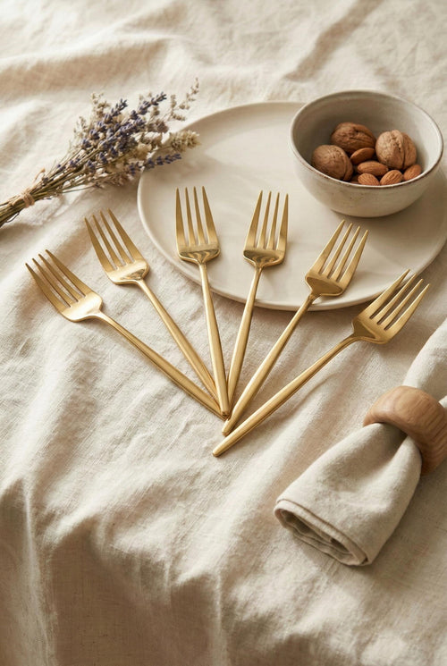 6'lı Lüks Gold Paslanmaz Çelik Yemek Çatalı Seti (21 cm)