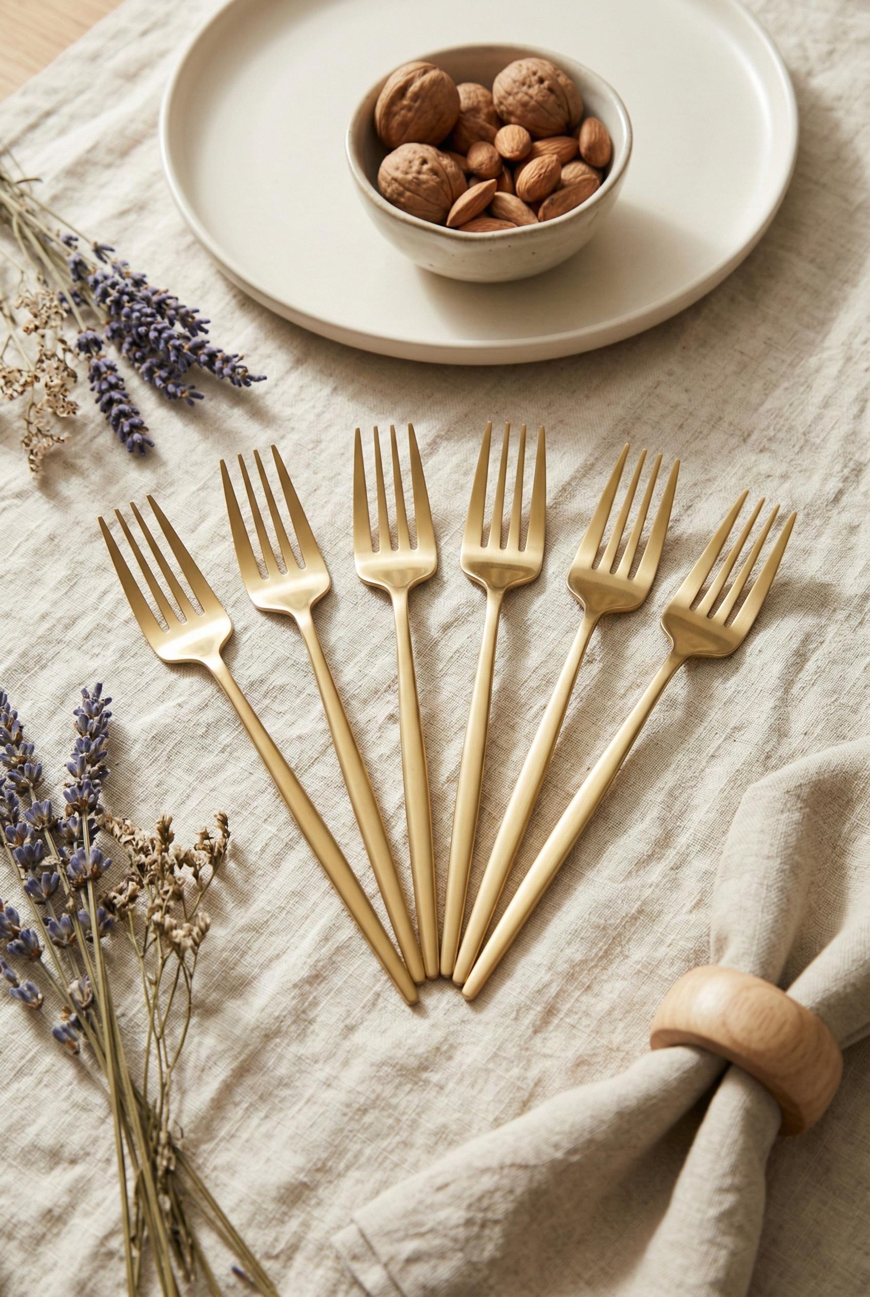 6'lı Lüks Gold Paslanmaz Çelik Yemek Çatalı Seti (21 cm)