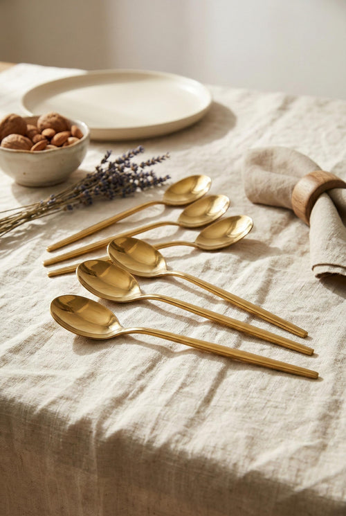 6'lı Lüks Gold Paslanmaz Çelik Yemek Kaşığı Seti (21 cm)