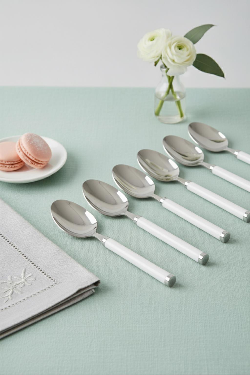 6’lı Paslanmaz Çelik Yemek Kaşığı Seti Beyaz Saplı 15 cm