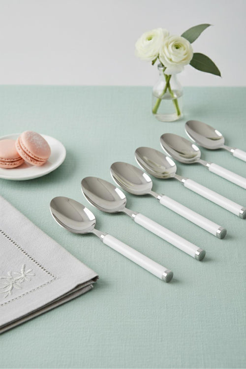 6’lı Paslanmaz Çelik Yemek Kaşığı Seti Beyaz Saplı 15 cm