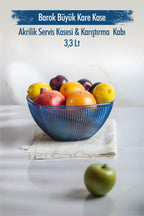 Akrilik Barok Lacivert Büyük Kare Meyve & Salata Kasesi & Karıştırma Kabı / 3,3 Lt (CAM DEĞİLDİR)