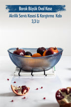 Akrilik Barok Lacivert Büyük Oval Meyve & Salata Kasesi & Karıştırma Kabı / 3,3 Lt (CAM DEĞİLDİR)