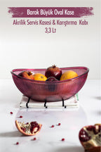 Akrilik Barok Mürdüm Büyük Oval Meyve & Salata Kasesi & Karıştırma Kabı / 3,3 Lt (CAM DEĞİLDİR)