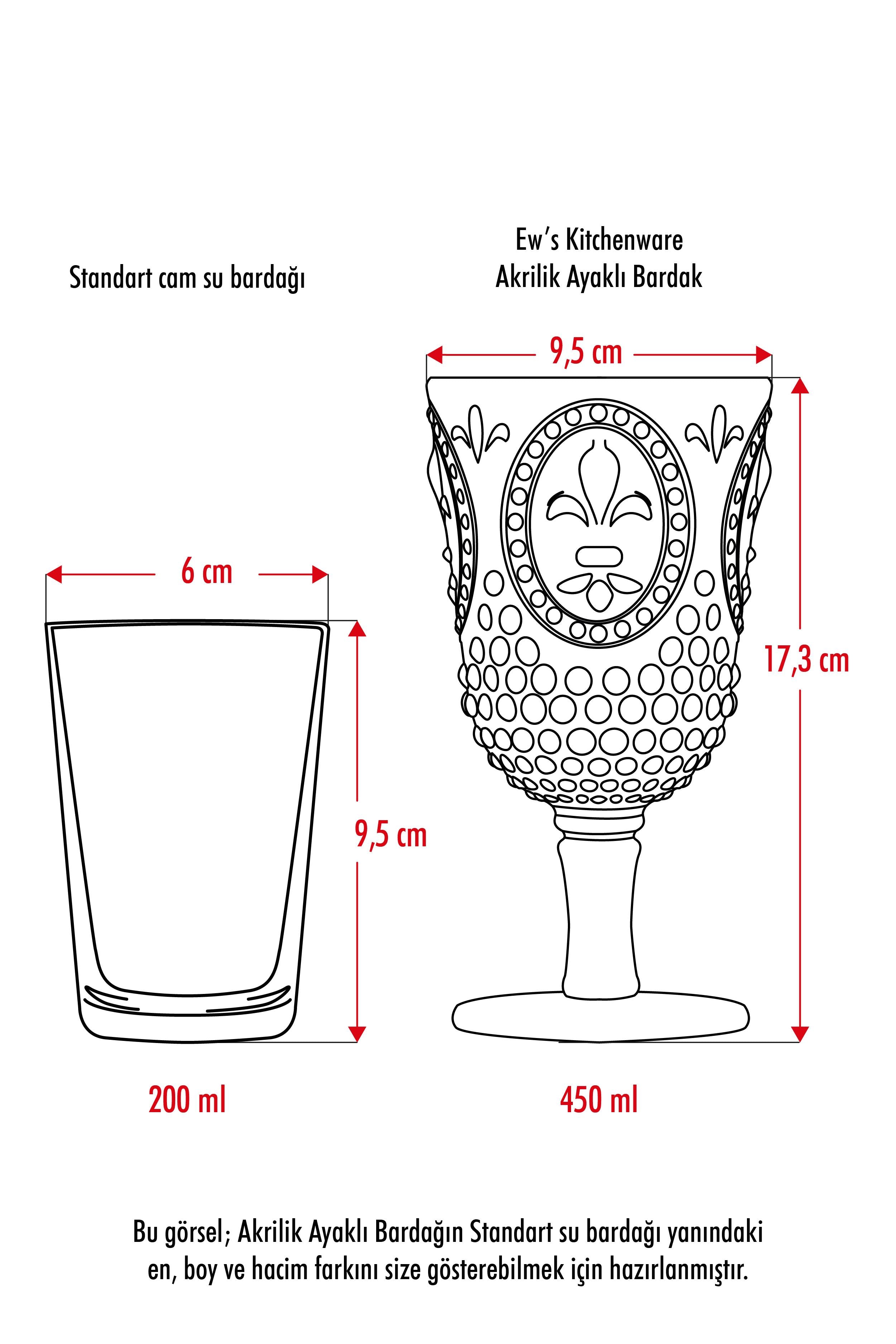 Akrilik Füme 6'lı Kadeh & Su Meşrubat Kahve Yanı Bardağı 450 ml ( Cam Değildir )