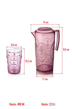 Akrilik Mürdüm Sürahi 2,3 lt Ve 6'lı & Su Meşrubat Kahve Yanı Bardağı 400 ml Seti ( Cam Değildir )