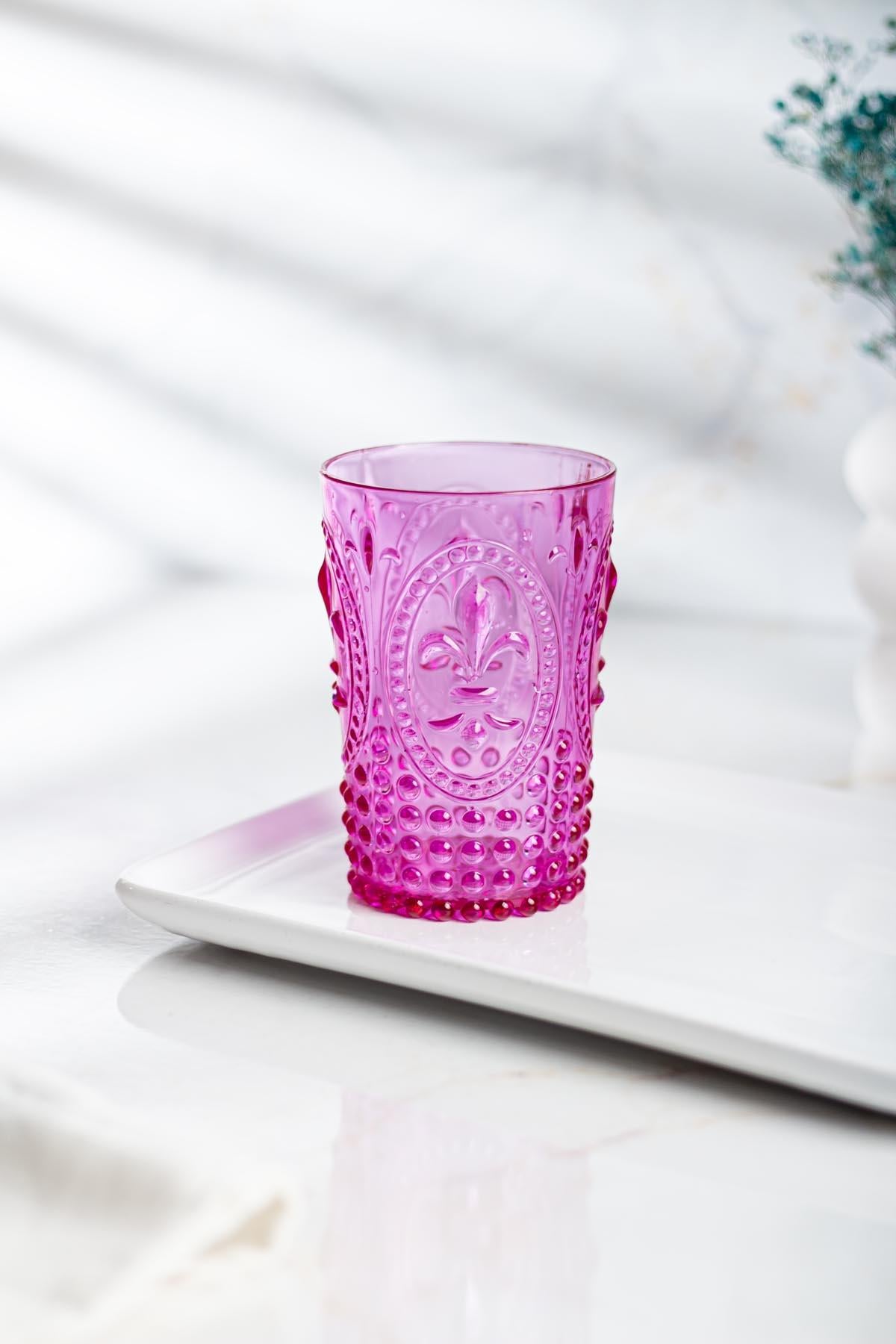 Akrilik Pembe 6'lı Kısa Bardak & Su Meşrubat Kahve Yanı Bardağı 400 ml ( Cam Değildir )