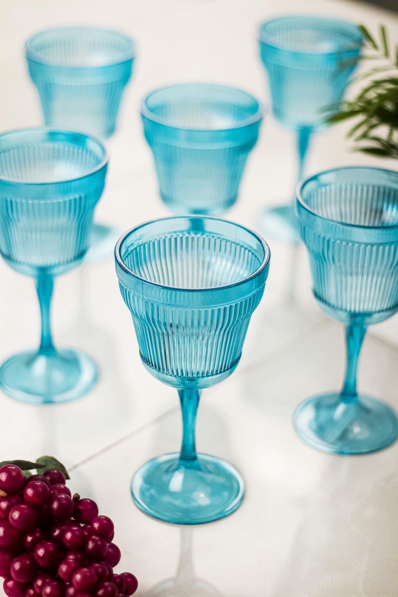 Akrilik Aquamarin 6'lı Kadeh & Su Meşrubat Kahve Yanı Bardağı 300 ml ( Cam Değildir )