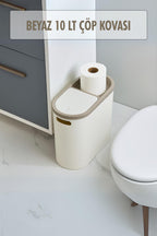 Beyaz Kapaklı WC Kağıtlıklı Çöp Kovası & Ofis Çöp Kovası 10 Lt