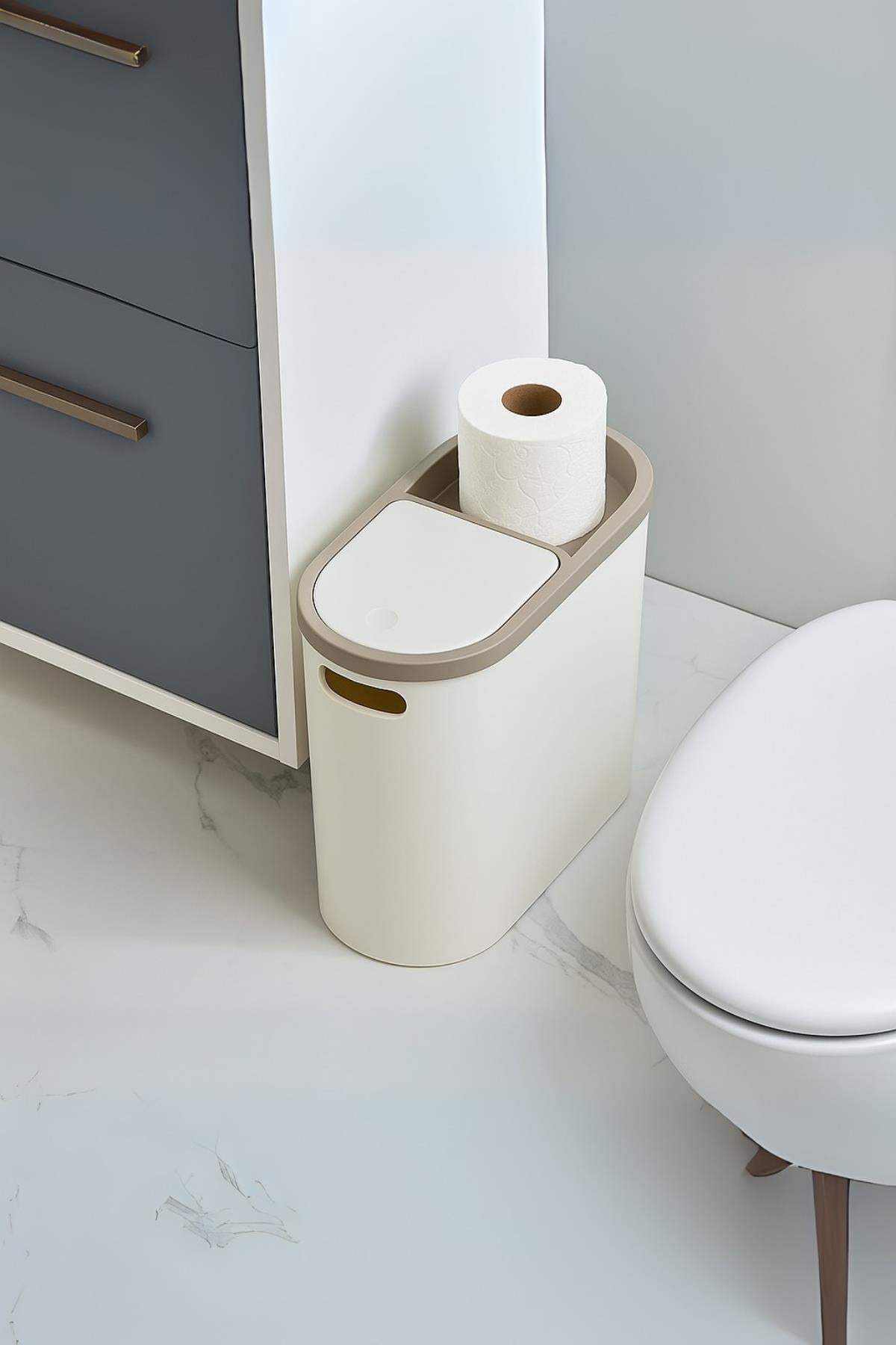 Beyaz Kapaklı WC Kağıtlıklı Çöp Kovası & Ofis Çöp Kovası 10 Lt