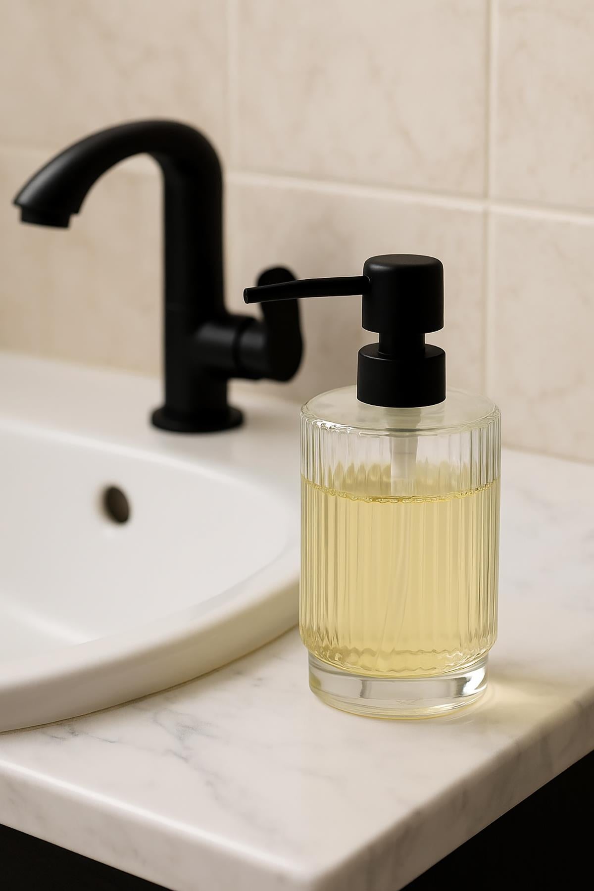 Cam Şeffaf Sıvı Sabunluk 200 ml Banyo Lavabo