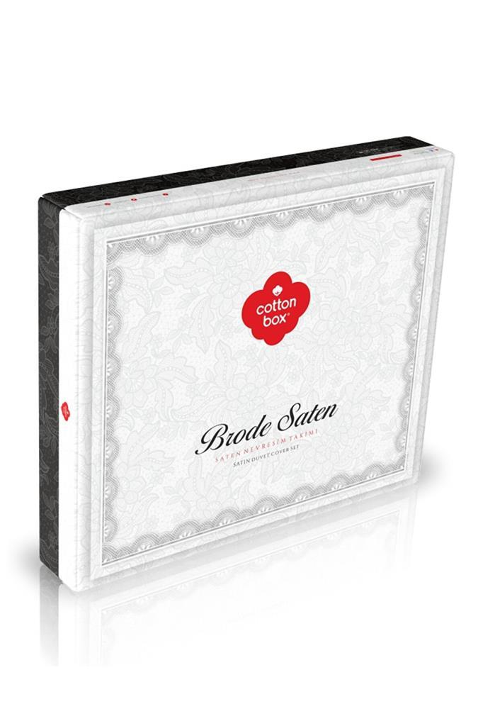 Cotton Box Brode Nakışlı Çift Kişilik Saten Nevresim Takımı Andy Yeşil