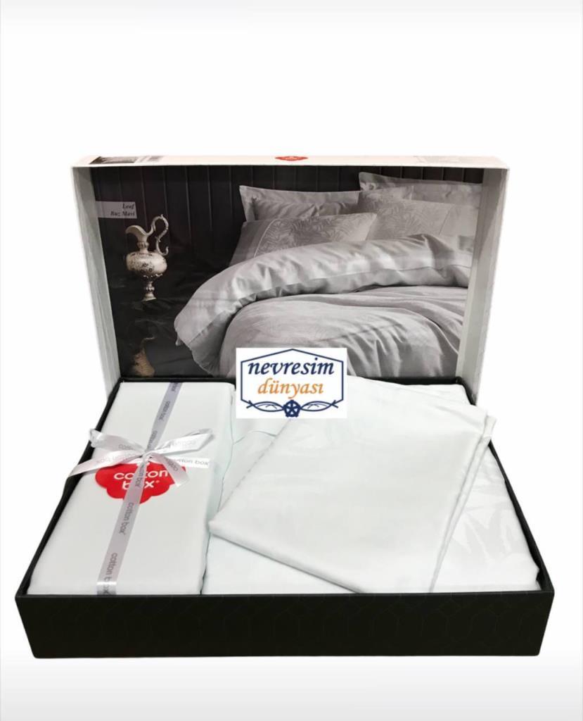 Cotton Box Çift Kişilik Jakarlı Saten Nevresim Takımı Leaf Buz Mavisi