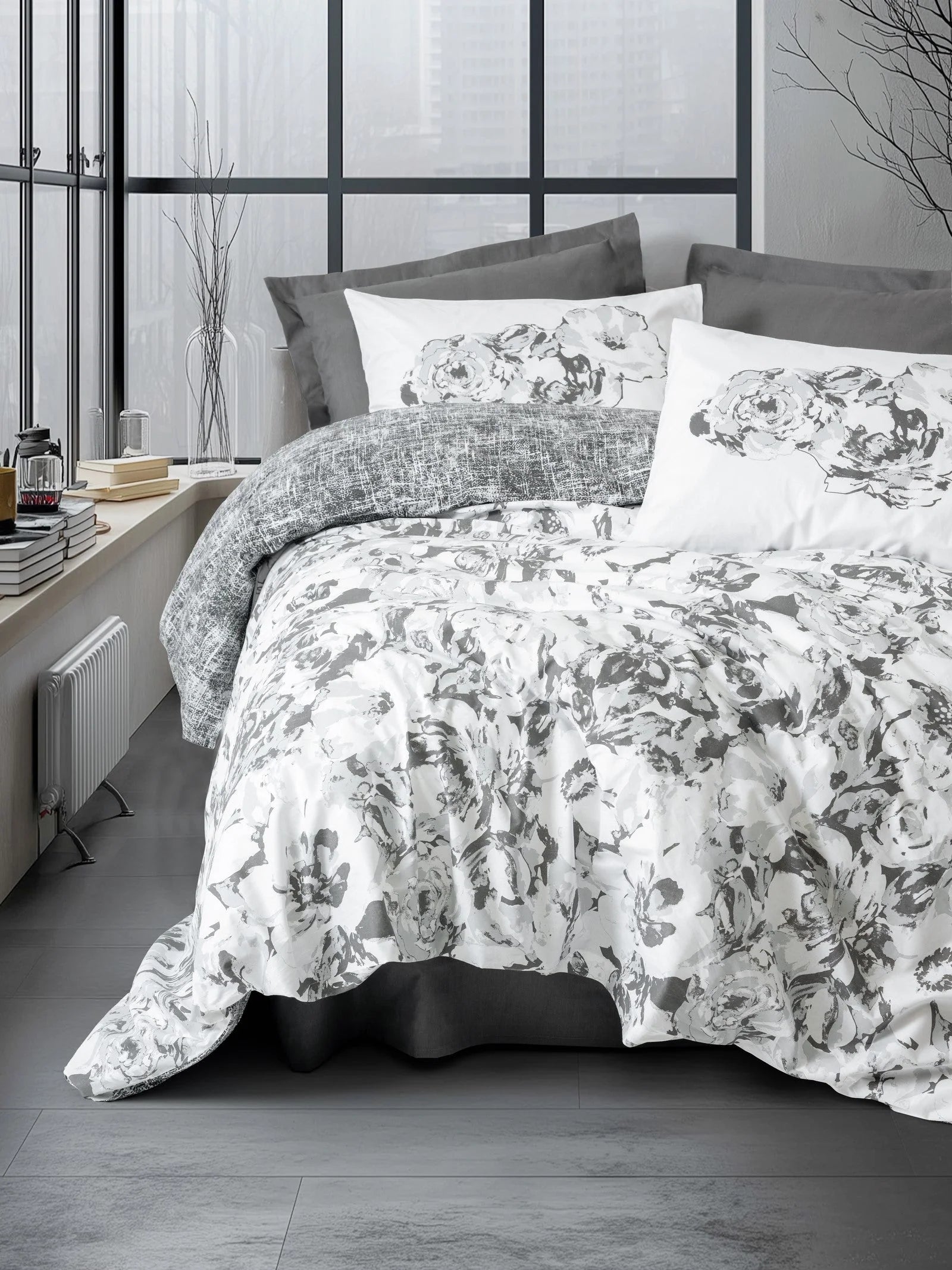 Cotton Box Dual Çift Kişilik Nevresim Takımı Florva Antrasit