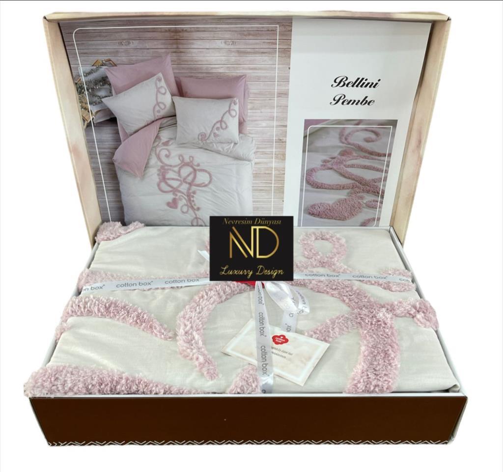 Cotton Box Puff Nakışlı Ranforce Çift Kişilik Anneler Günü Nevresim Takımı Bellini Pembe