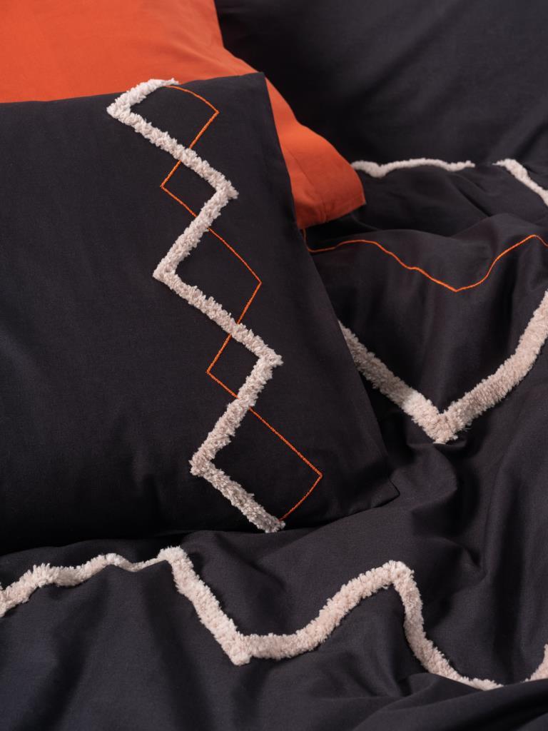 Cotton Box Puff Nakışlı Ranforce Çift Kişilik Nevresim Takımı Mirely Siyah Kiremit