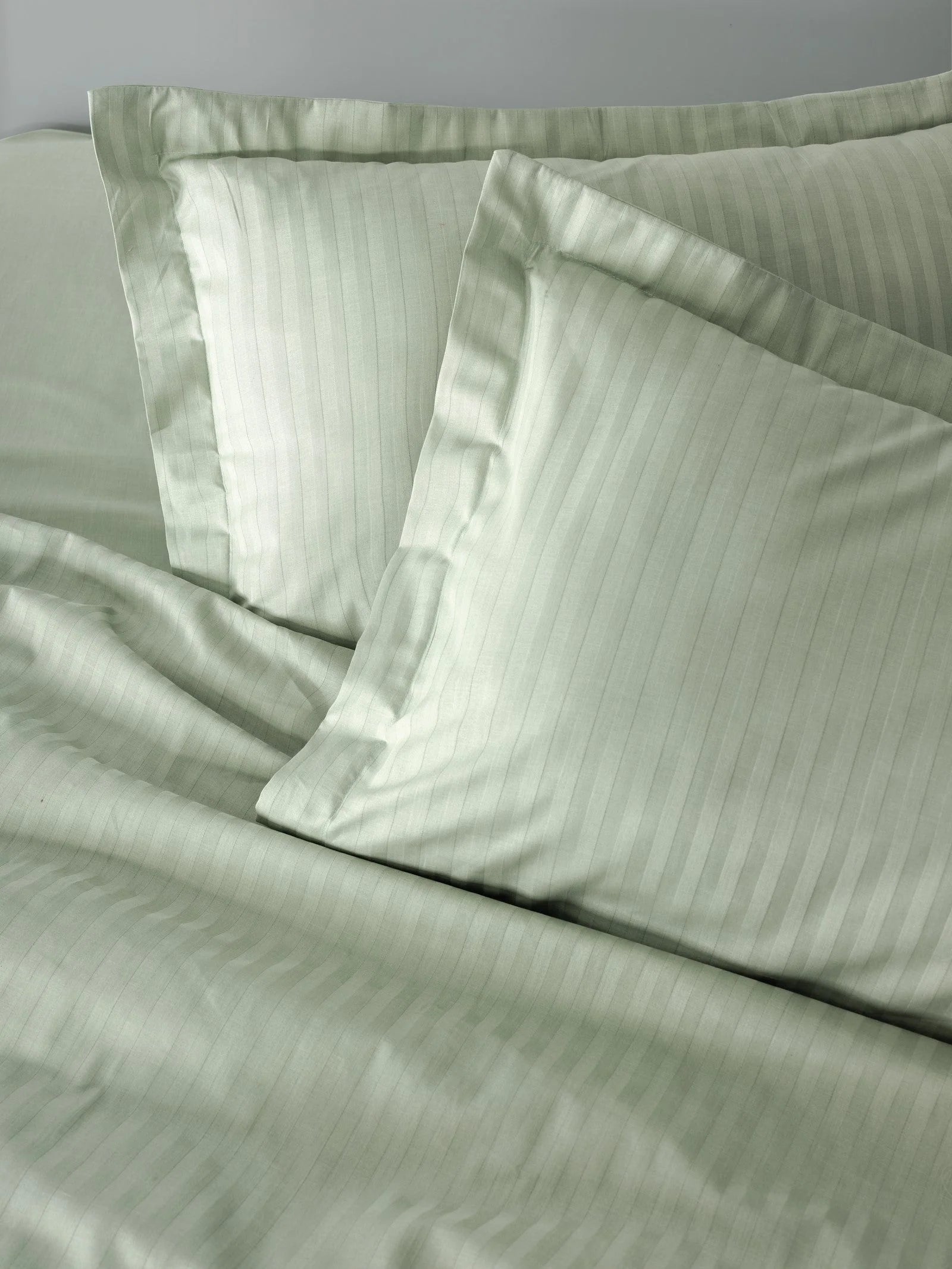 Cotton Box Stripe Elegant Adaçayı Çift Kişilik Saten Nevresim Takımı