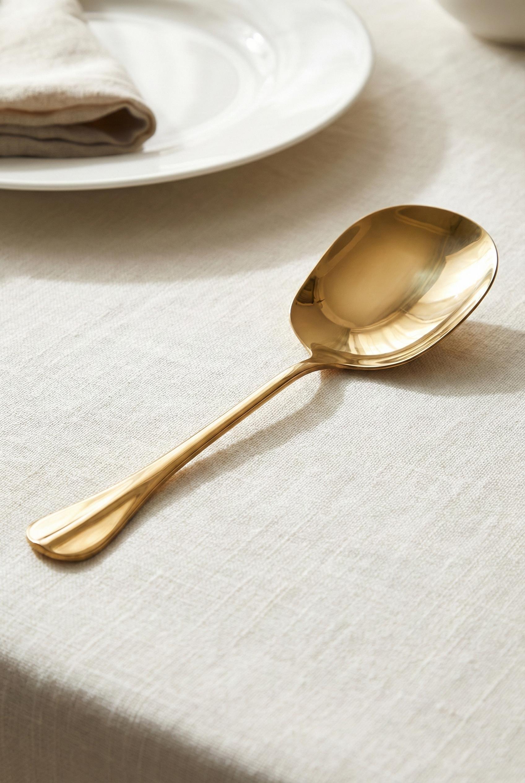 Gold Büyük Boy Paslanmaz Çelik Servis Kaşığı & Profesyonel Sunum Gereci 25 cm