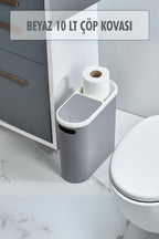 Gri Kapaklı WC Kağıtlıklı Çöp Kovası & Ofis Çöp Kovası 10 Lt