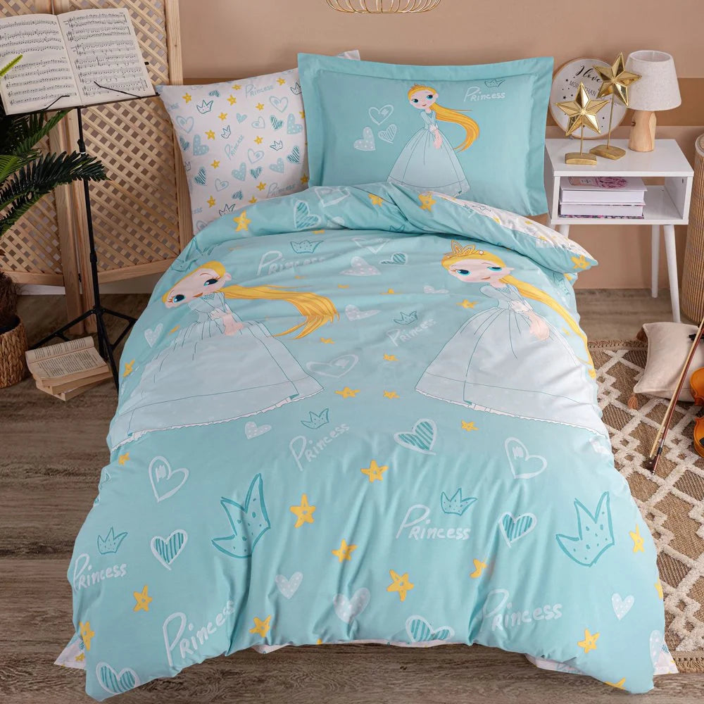 Hobby Tek Kişilik Poplin Nevresim Takımı Prenses Yeşil