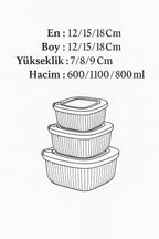 Kare 3 Parça Vakumlu Sızdırmaz Hava Almaz Saklama Kabı Seti Mavi (1800/1100/600 Ml)
