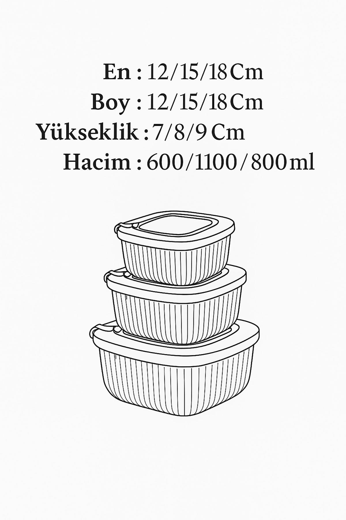 Kare 3 Parça Vakumlu Sızdırmaz Hava Almaz Saklama Kabı Seti Mavi (1800/1100/600 Ml)