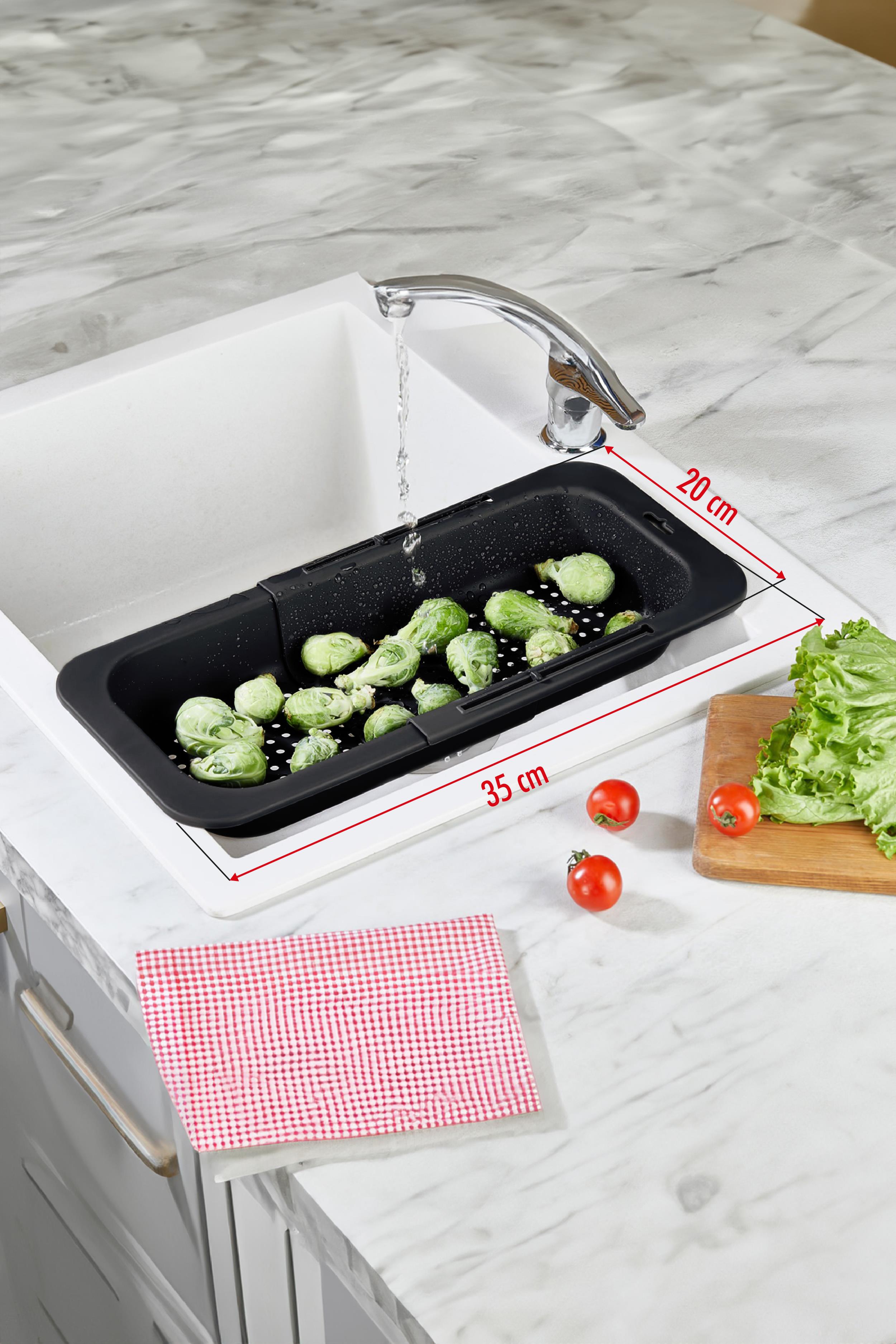 Lavoba İçi Sürgülü Açılır Kapanır Sebze Meyve Süzgeci Siyah (Açık 38,5 Cm Kapalı 34,50 Cm )