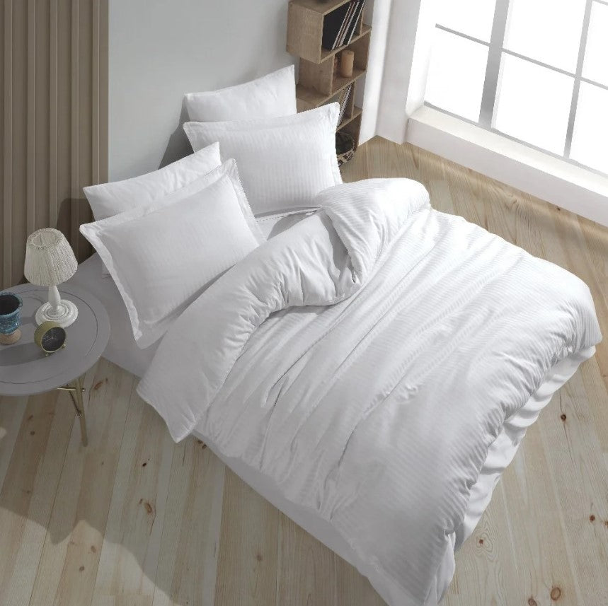 Luvu Home Çift Kişilik Çizgili Nevresim Takımı Beyaz