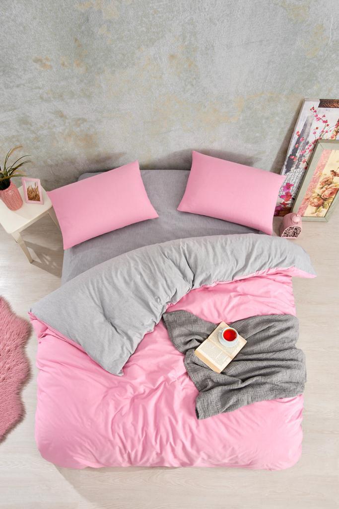 Luvu Home Düz Renk Pembe Çift Kişilik Nevresim Takımı