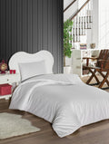 Luvu Home Tek Kişilik Çizgili Saten Nevresim Takımı Beyaz