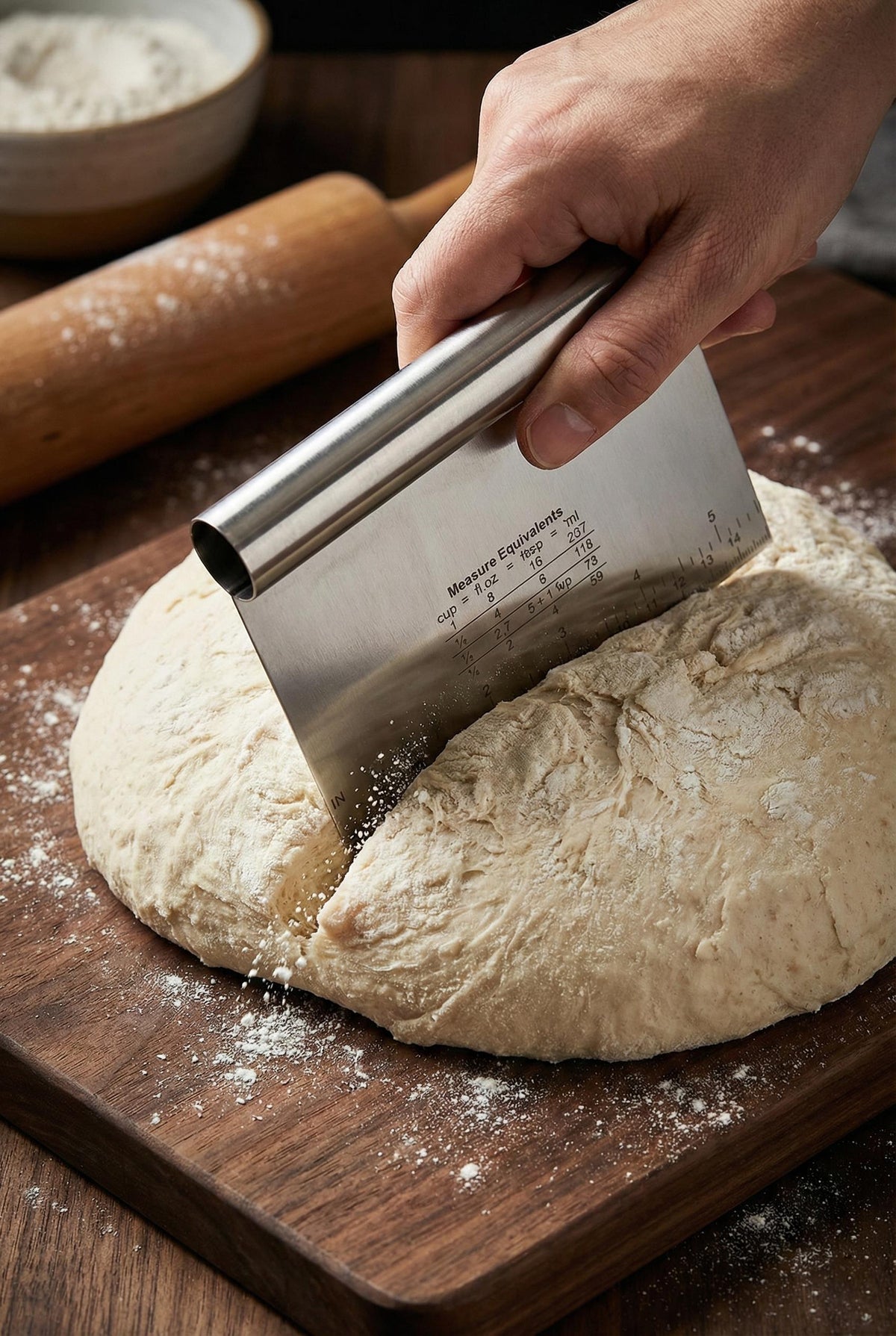 Paslanmaz Çelik Ölçü Rehberli Hamur Kesici & Hamur Şekillendirici Spatula (11x14 cm)