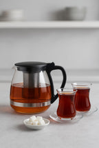 Cam Demlik 700 ml Siyah Kapaklı