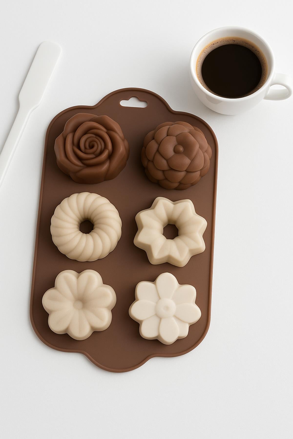 Silikon Kek ve Çikolata Kalıbı 6’lı Krem Renk Pasta Tatlı Muffin Kalıbı
