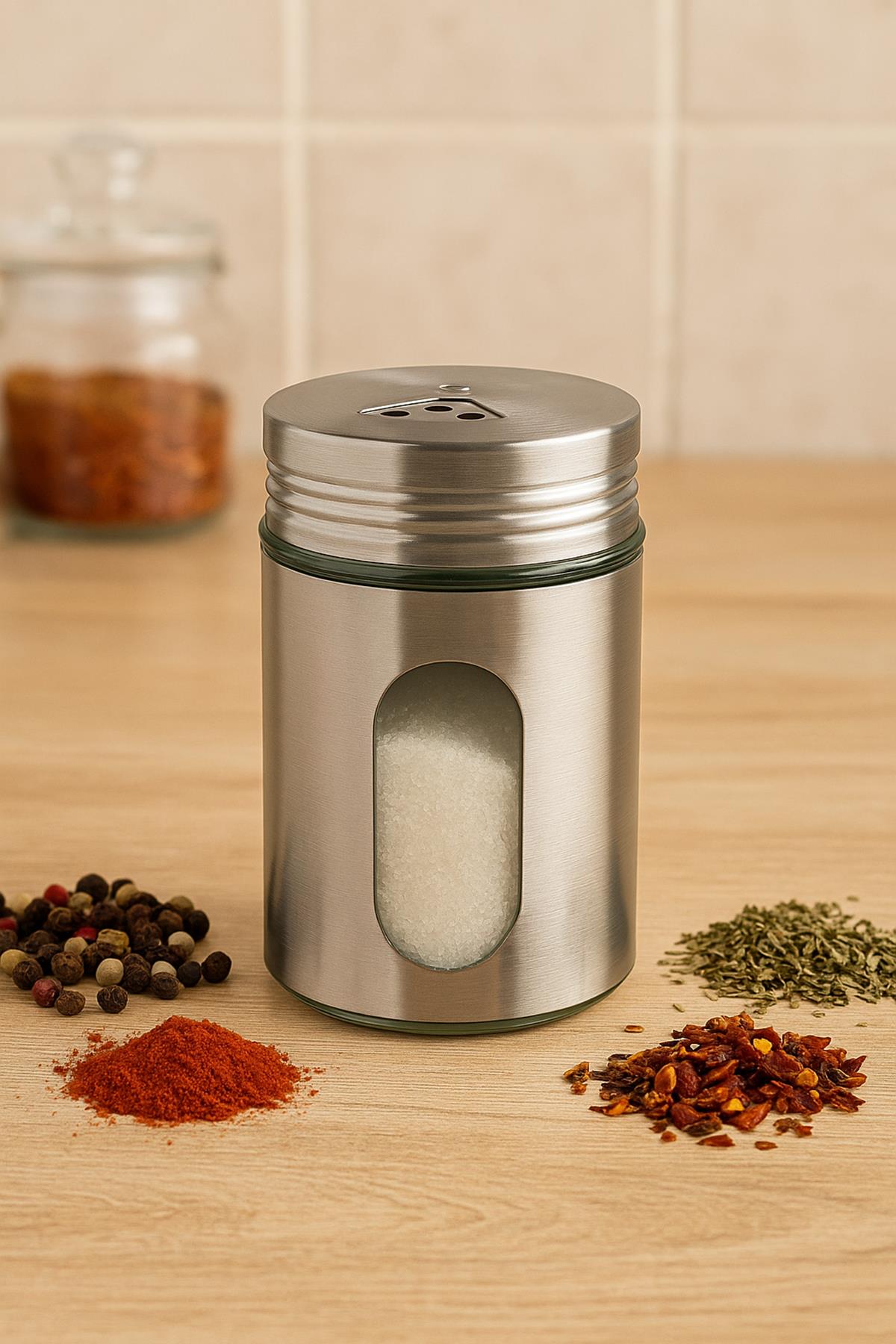 Metal Tuzluk Biberlik Baharatlık 200 ml Gri