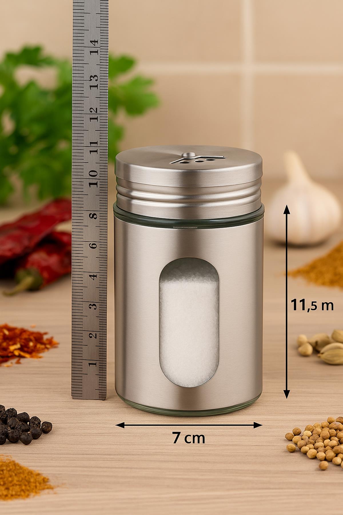 Metal Tuzluk Biberlik Baharatlık 200 ml Gri