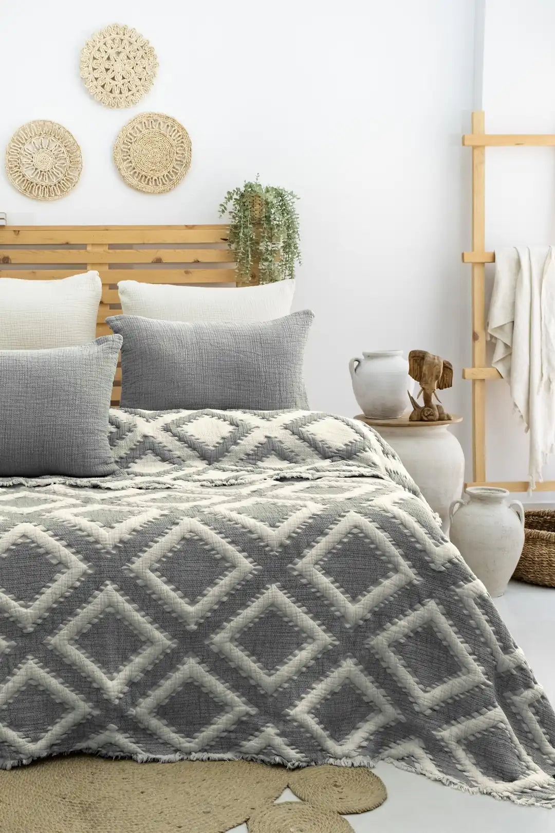 Şaheser Home Collection Müslin Yatak Örtüsü Seti Çift Kişilik Sonia Antrasit