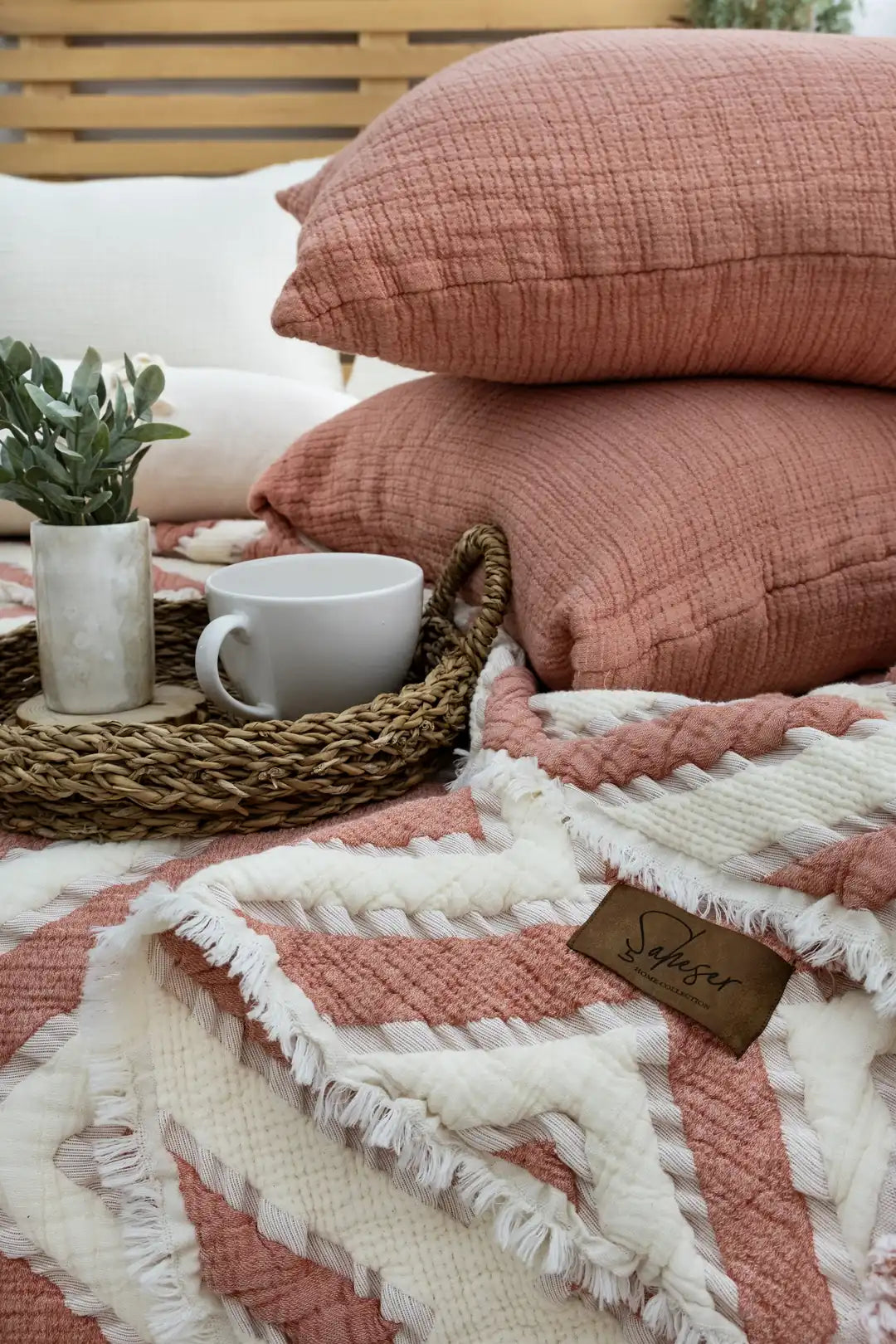 Şaheser Home Collection Müslin Yatak Örtüsü Seti Çift Kişilik Sonia Kiremit