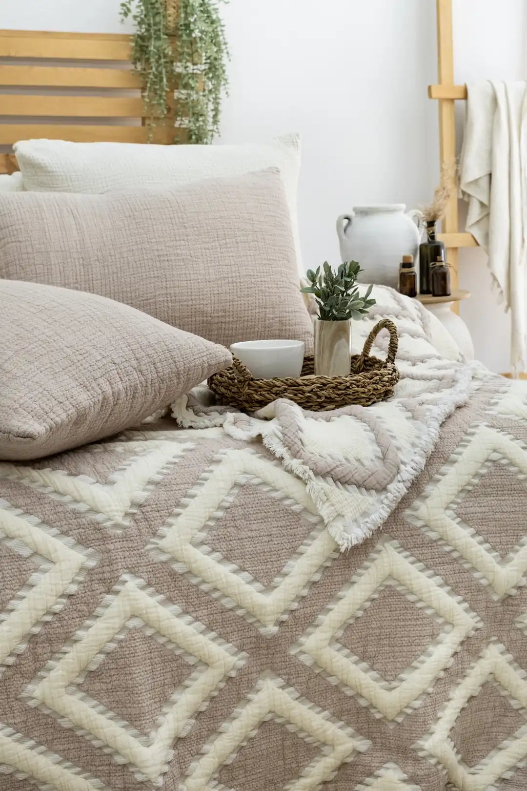 Şaheser Home Collection Müslin Yatak Örtüsü Seti Çift Kişilik Sonia Bej